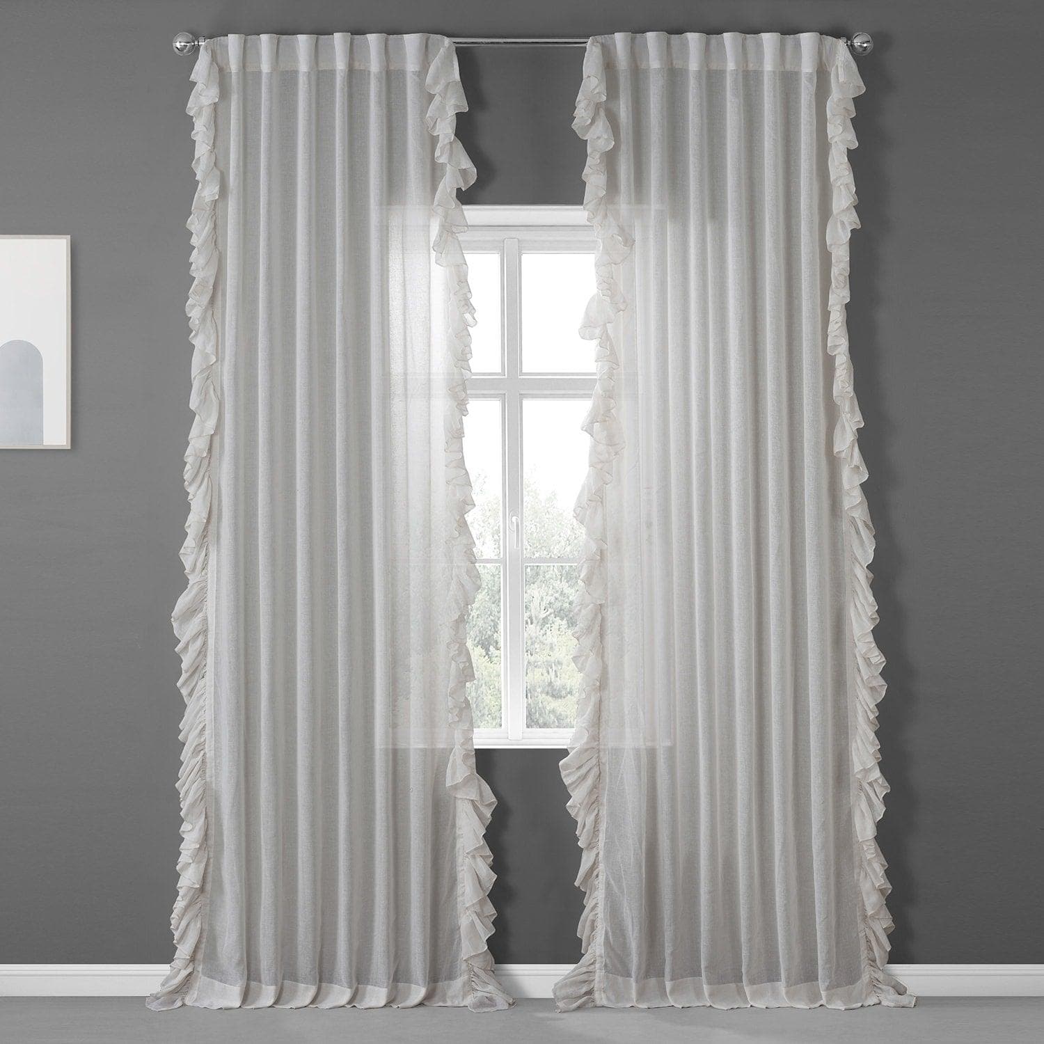 Gardenia Ruffled Faux Linen Sheer Curtain