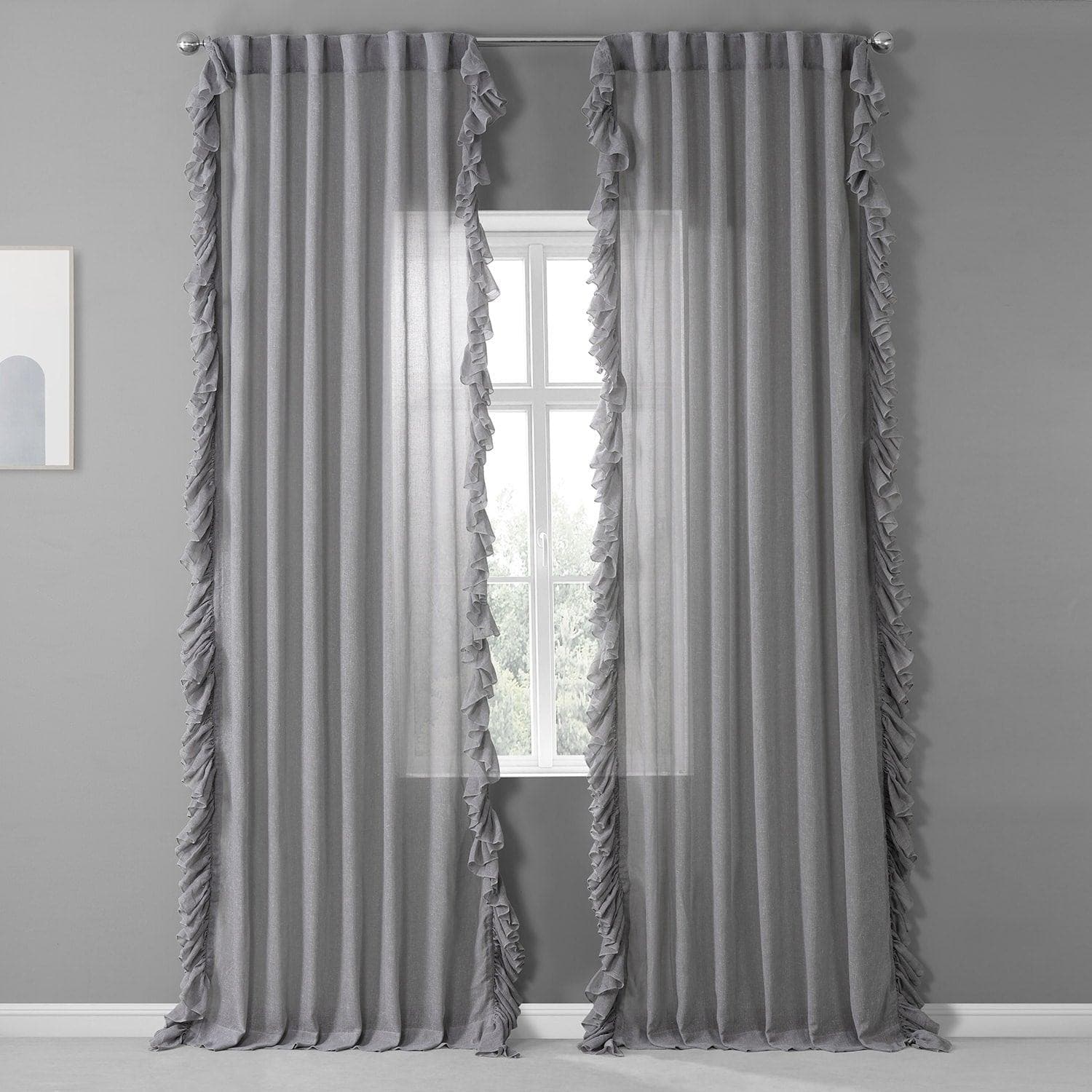 Nickel Ruffled Faux Linen Sheer Curtain