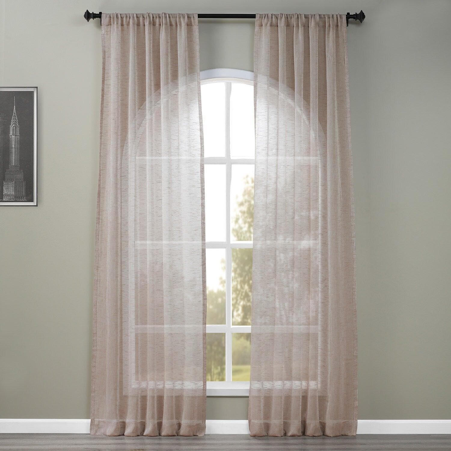 Light Grey Open Weave Linen Blend Sheer Curtain