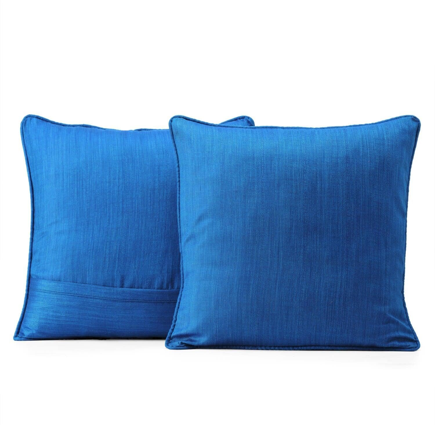 Azure Blue Designer Shantung Faux Silk Cushion Covers - Pair