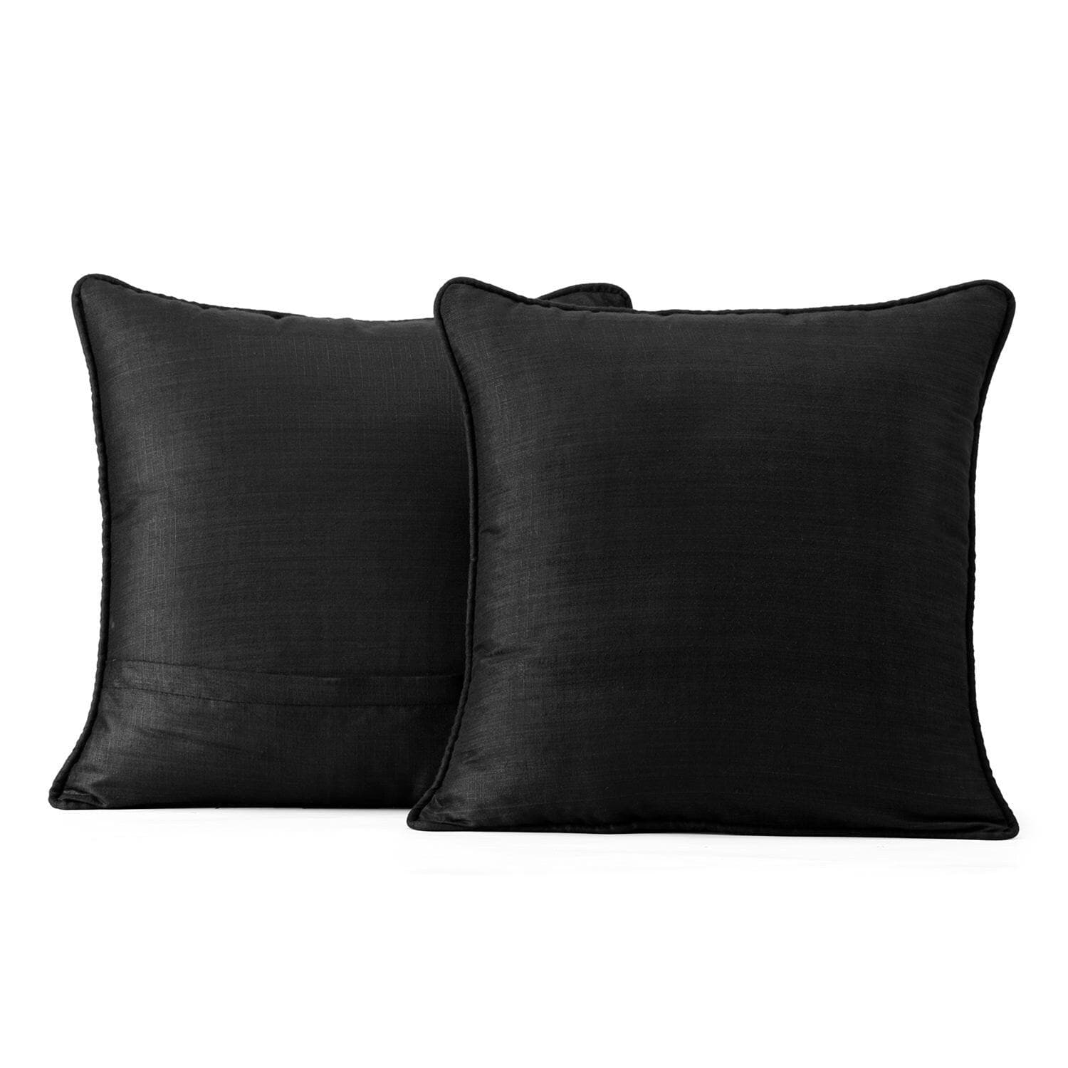 Papillion Black Designer Shantung Faux Silk Cushion Covers - Pair