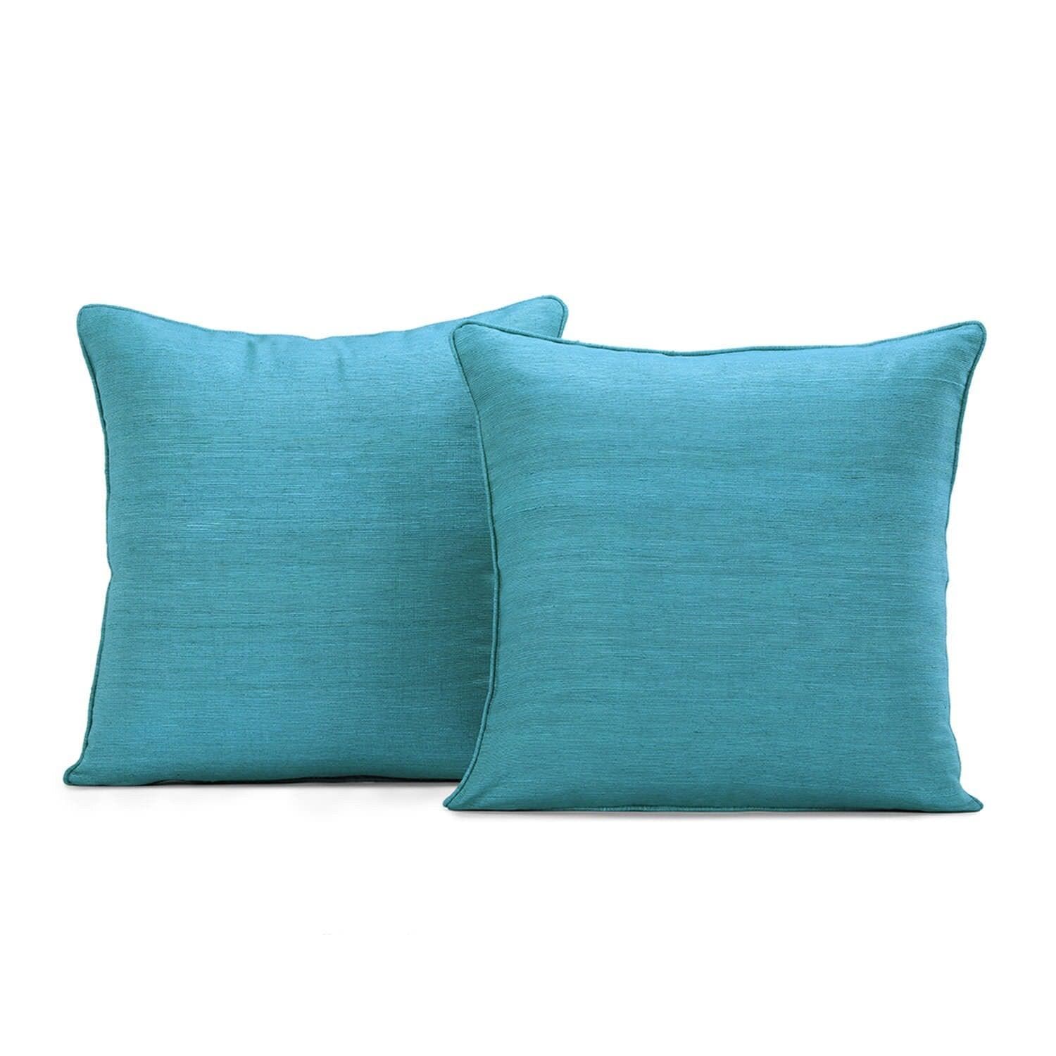 Cozumel Blue Raw Faux Silk Cushion Covers - Pair