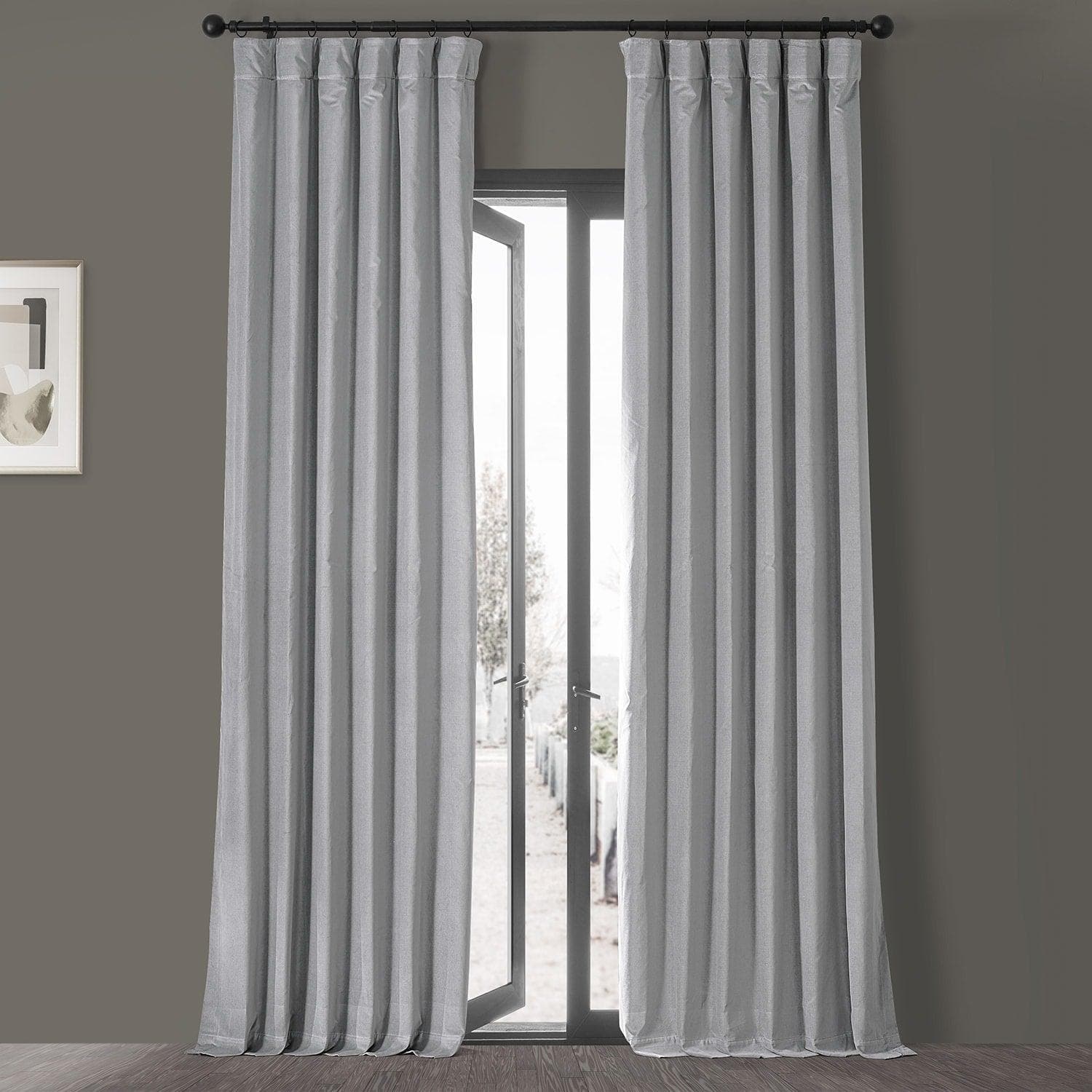 Contempo Grey Vintage Cotton Velvet Curtain