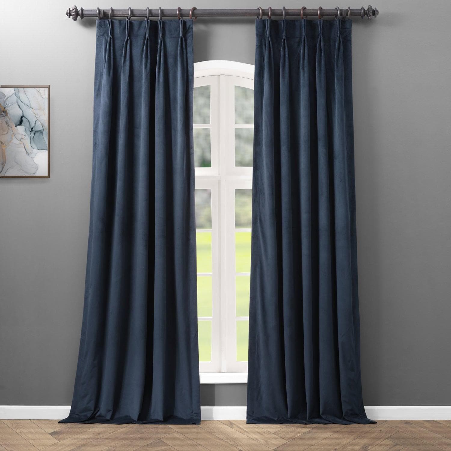 Midnight Blue French Pleat Signature Velvet Blackout Curtain