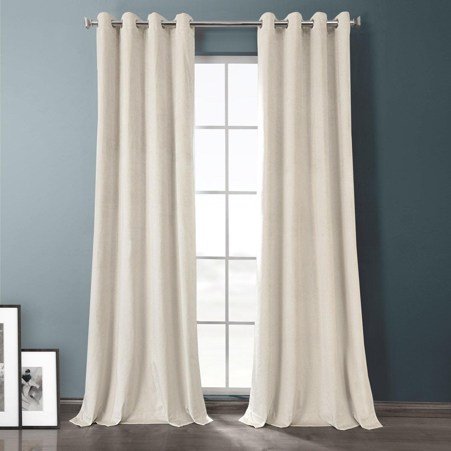 Sandalwood Beige Grommet Plush Velvet Hotel Blackout Curtain