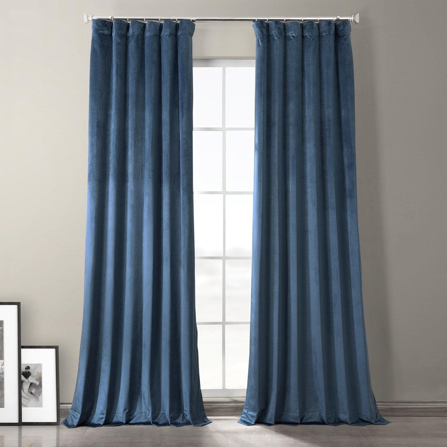 Baroness Blue Plush Velvet Hotel Blackout Curtain