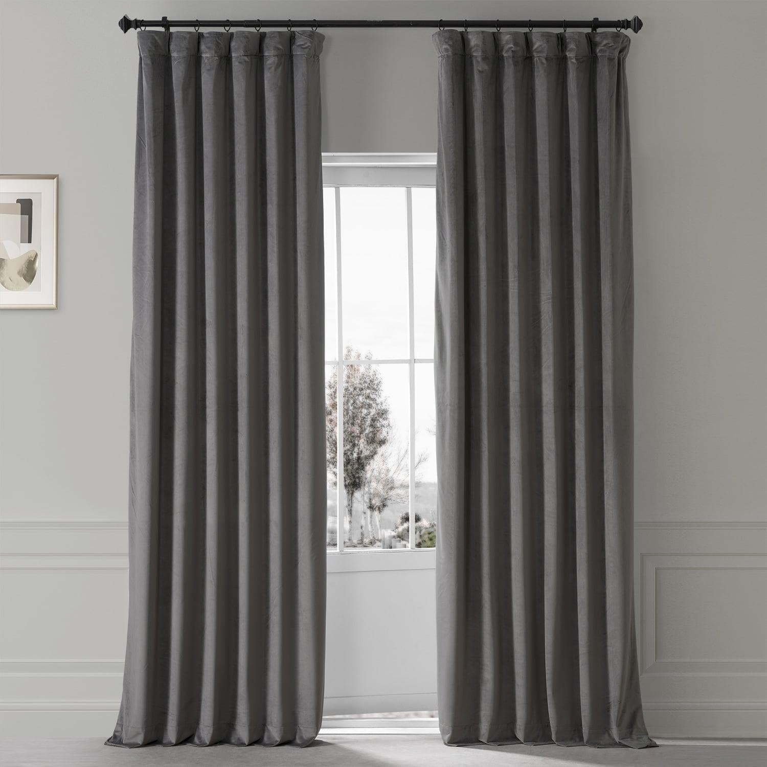 Nightlife Grey Signature Plush Velvet Hotel Blackout Curtain