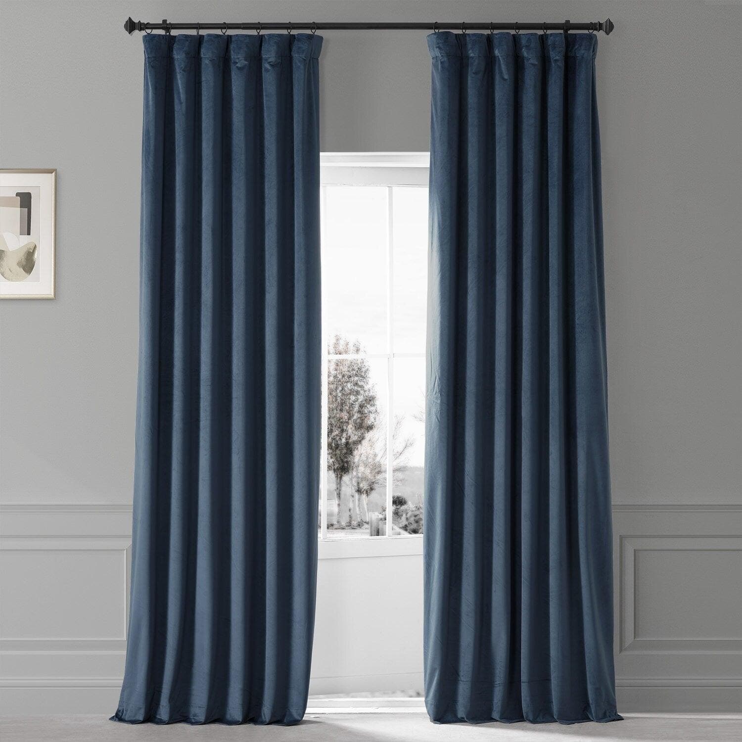 Varsity Blue Signature Plush Velvet Hotel Blackout Curtain