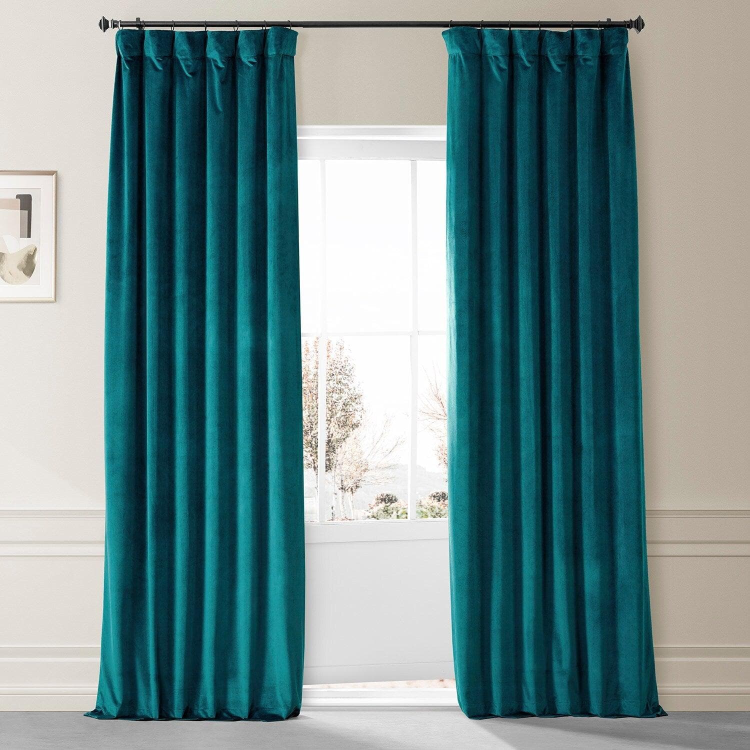 Sea Garden Teal Signature Plush Velvet Hotel Blackout Curtain