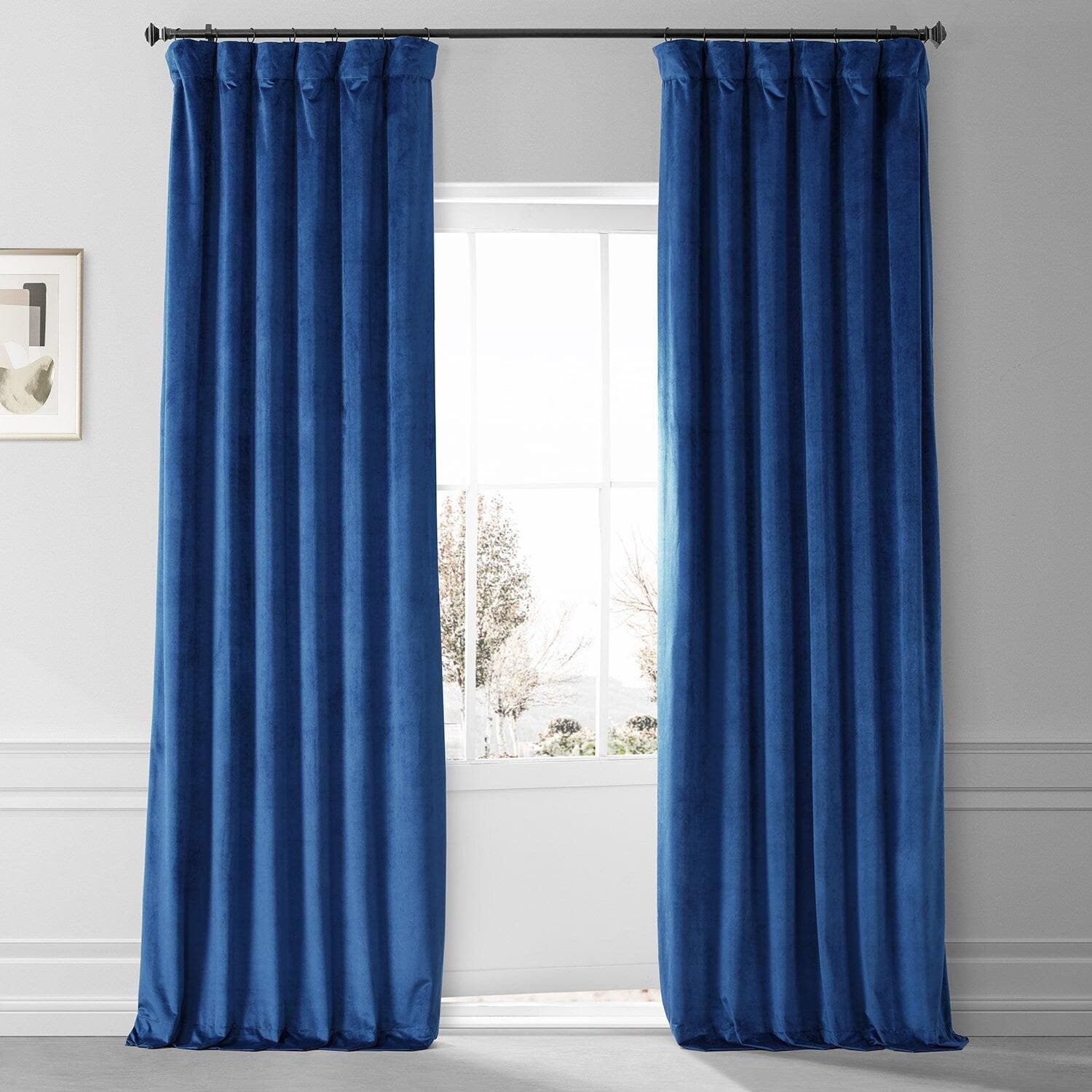 Babylonian Blue Signature Plush Velvet Hotel Blackout Curtain