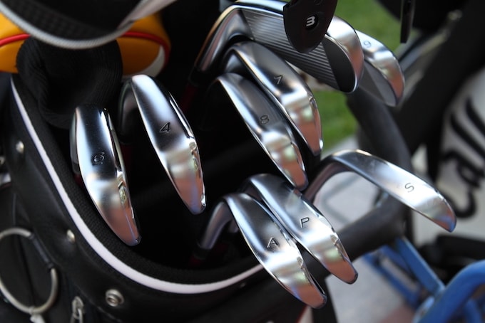 Closeup of golf clubs