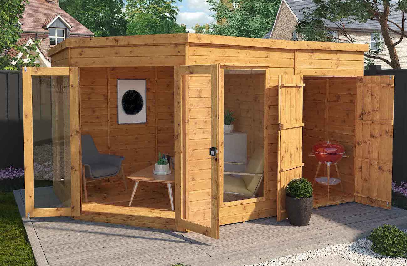 12 x 8 Premium Corner Summerhouse With Side Shed