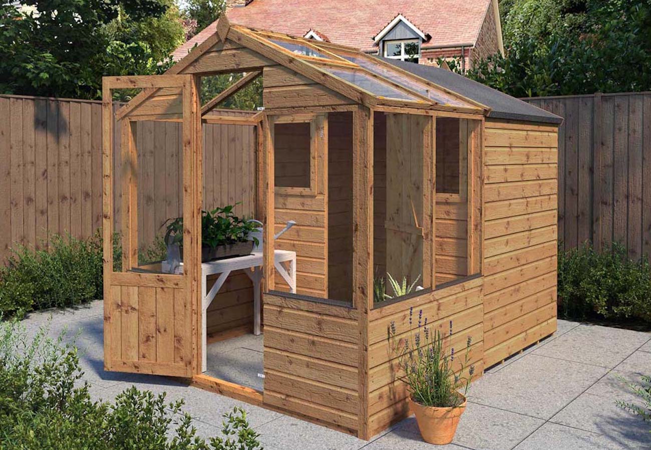 8 x 6 Shiplap Combi Greenhouse & Wooden Storage Shed from Waltons