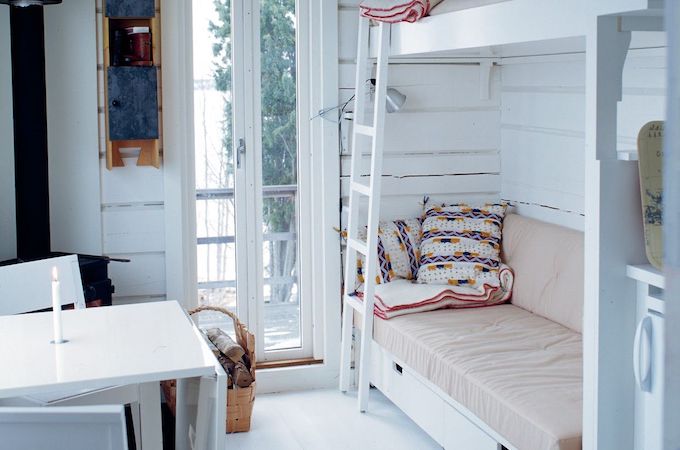 Neutral and simple shed interior with bunk bed