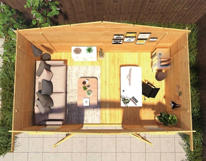 Aerial photo of home office with a break-out relaxation zone