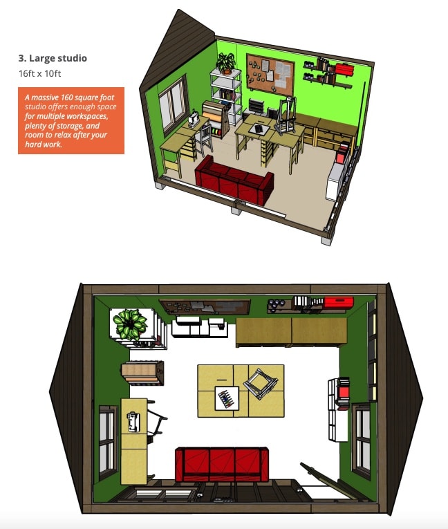 Large arts and crafts shed studio diagram