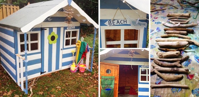 Blue and white stripe beach themed playhouse