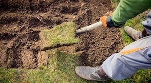 Digging out turf for paving slab patio