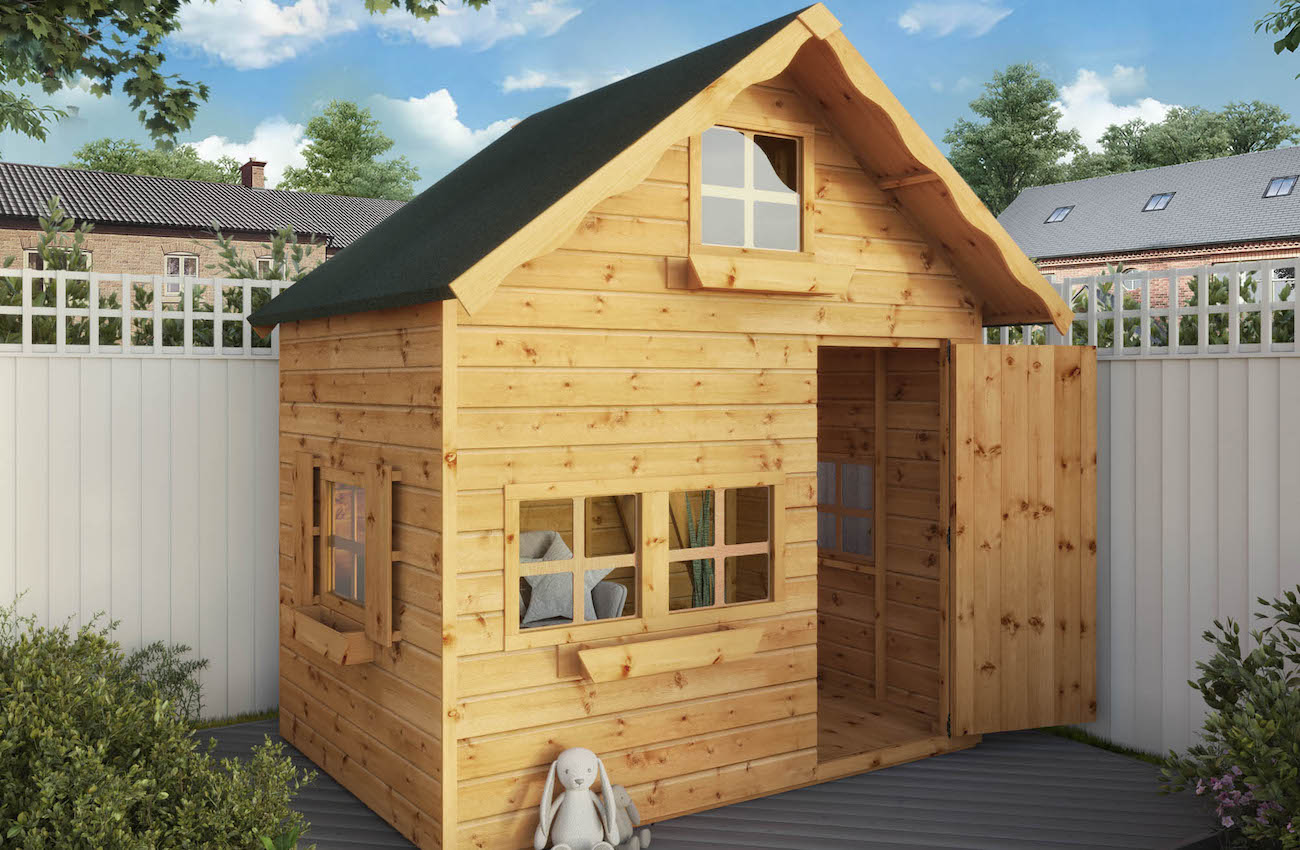 Two storey playhouse with toy rabbit