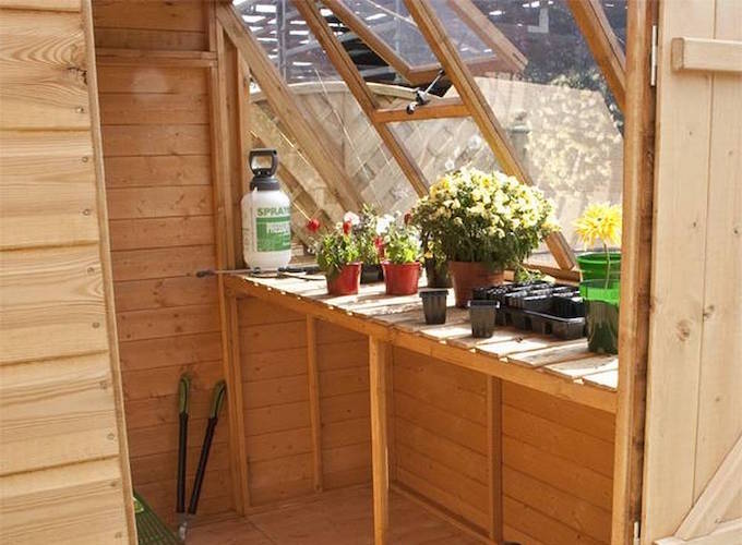 Interior of Waltons potting shed in use