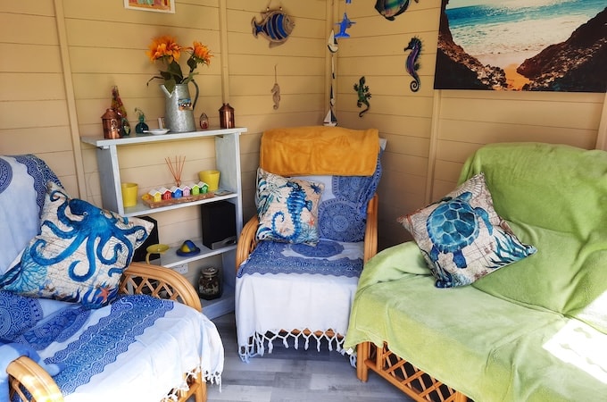 Interior of beach themed summerhouse