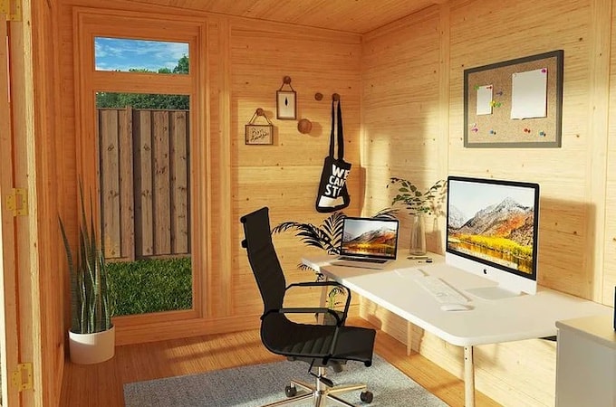 Small garden office inside insulated garden room