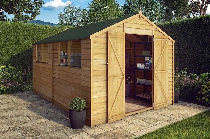Large wooden shed from Waltons with doors open