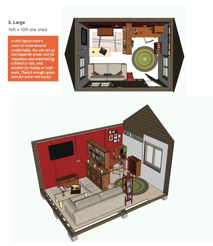 Illustration of large sized she-shed as created by Sketchup