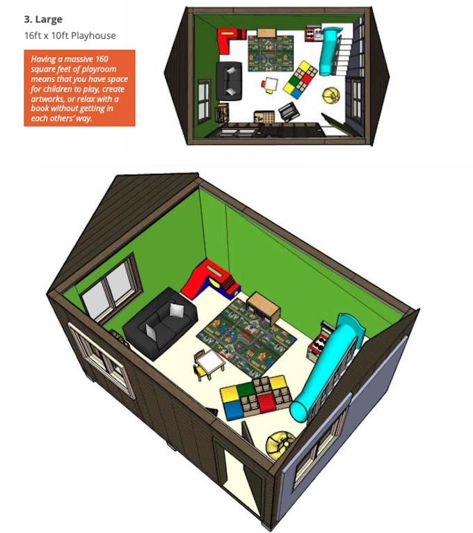 Large shed turned playhouse diagram made by Sketchup