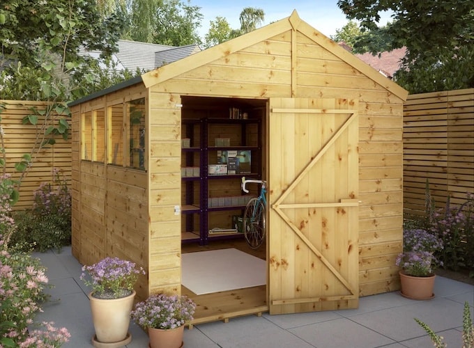 Large Waltons wooden shed with single door open