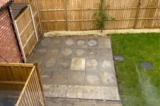 Concrete patio slabs as base for Waltons Insulated Garden Room