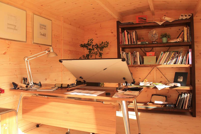 Home office inside wooden garden room