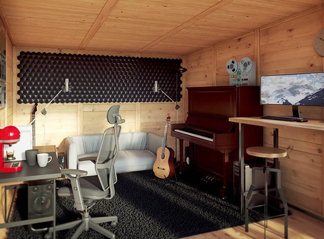 Music room inside log cabin