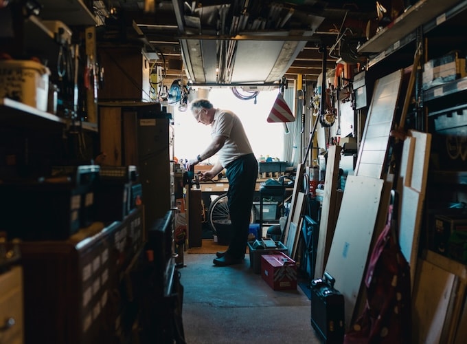 Man working in a workshop with tools