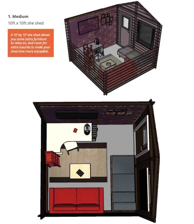 Illustration of medium sized she-shed as created by Sketchup