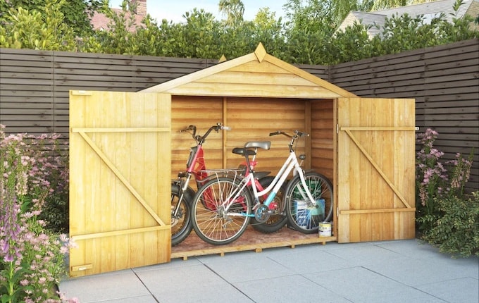 Double door wooden bike shed from Waltons