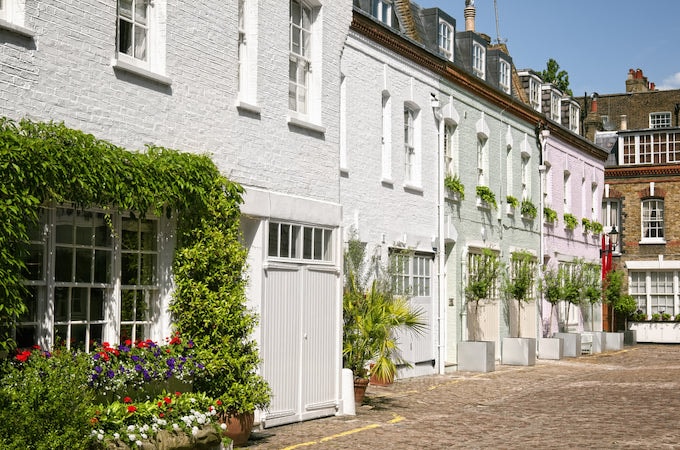 Painted mews houses in Notting Hill, London