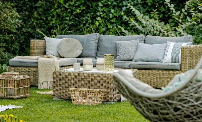 Grey and brown rattan garden furniture