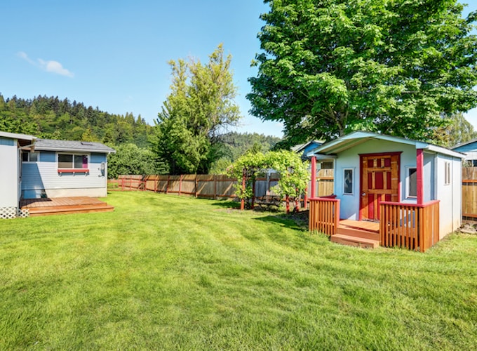 Shed conversion turned playhouse in garden