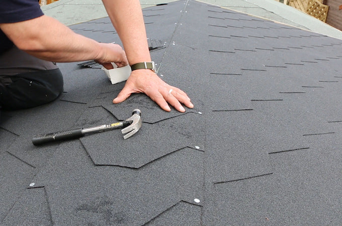 Affixing shingles on shed roof apex