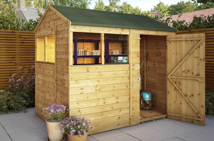 Shiplap wooden shed from Waltons with door open