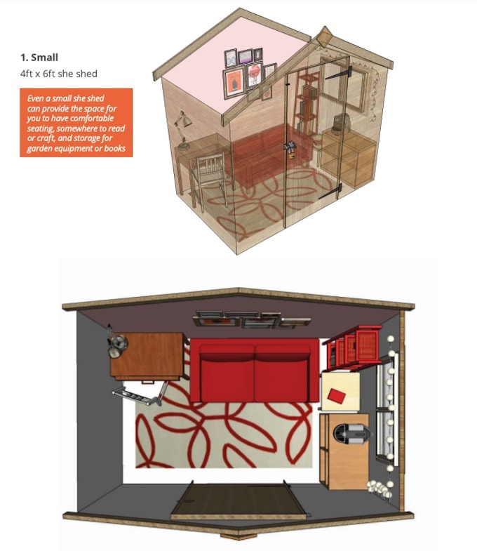 Illustration of small sized she-shed as created by Sketchup