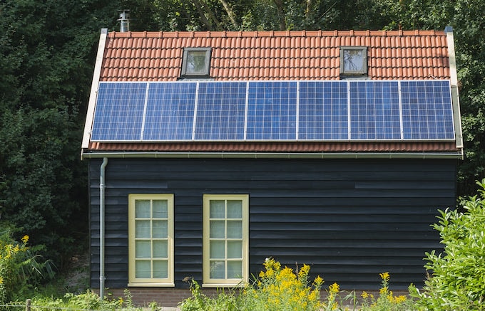 Shed roof with solar panels