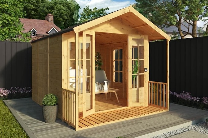 Summerhouse with veranda in garden