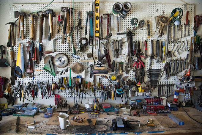 tools on pegboard