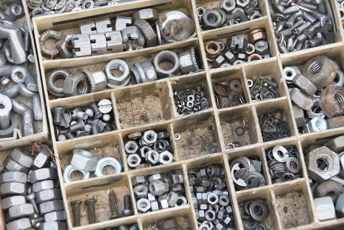 typesetting tray for organising bits and bobs in a shed