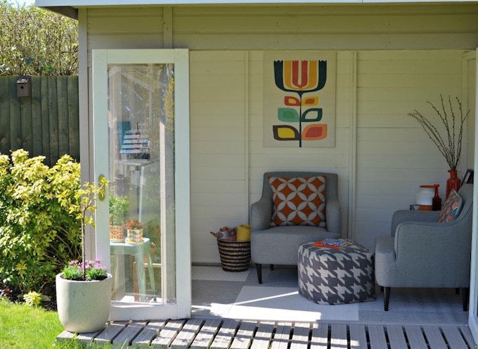 Interior of Waltons summerhouse from Ana Mum Diary with cosy touches