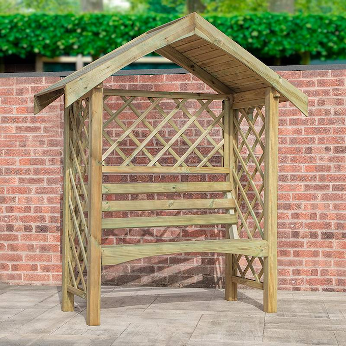 The wooden Swing Arm Arbour Seat from Waltons