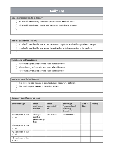 Daily Log Template