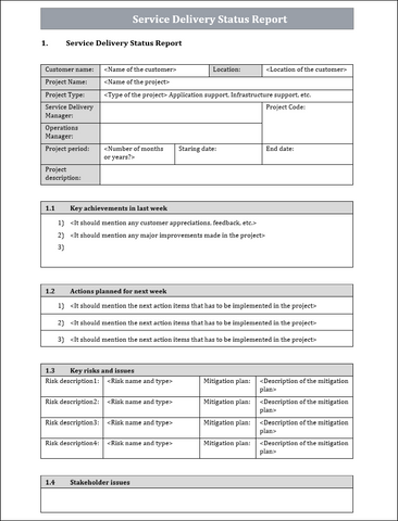 Service Delivery status report